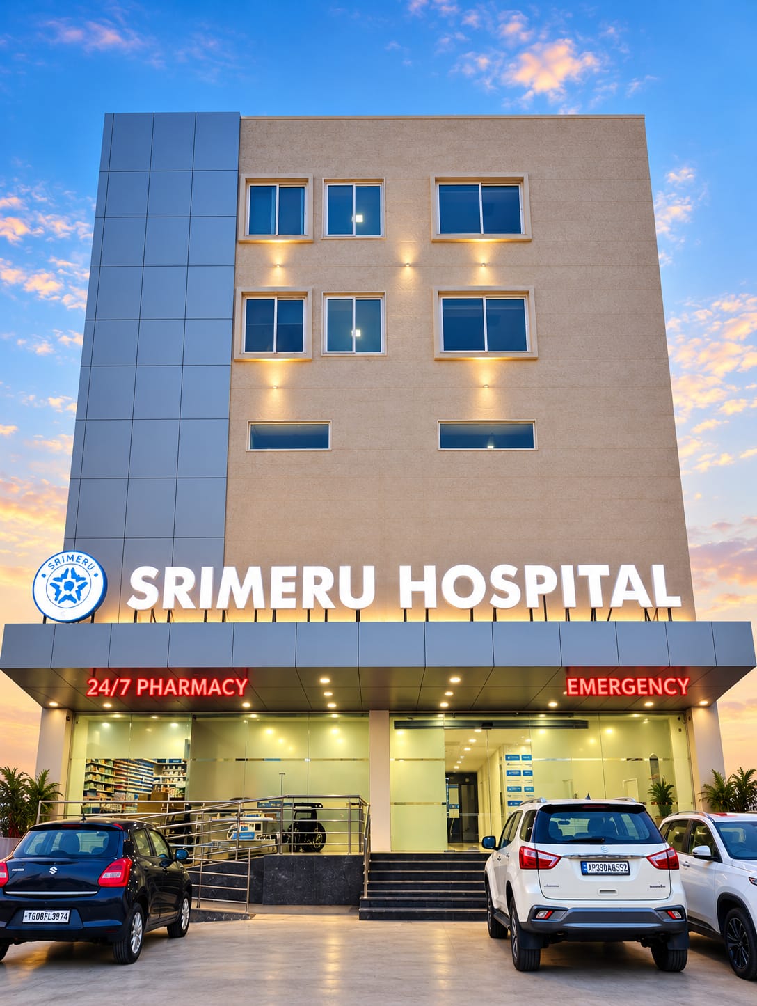 Sri Meru Super Speciality Hospital building and facilities
